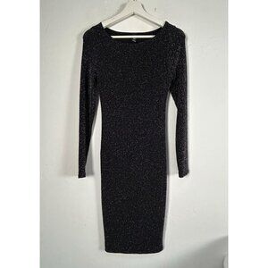 Windsor Womens Black Metallic Long Sleeve Bodycon Dress Large Stretch Pullover